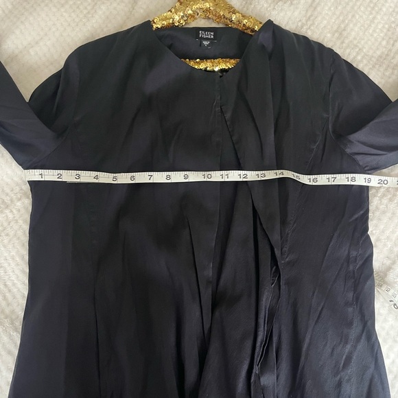 Eileen Fisher 100% Silk Black Open-Front Long Drapey Cardigan with Pockets - Picture 6 of 8